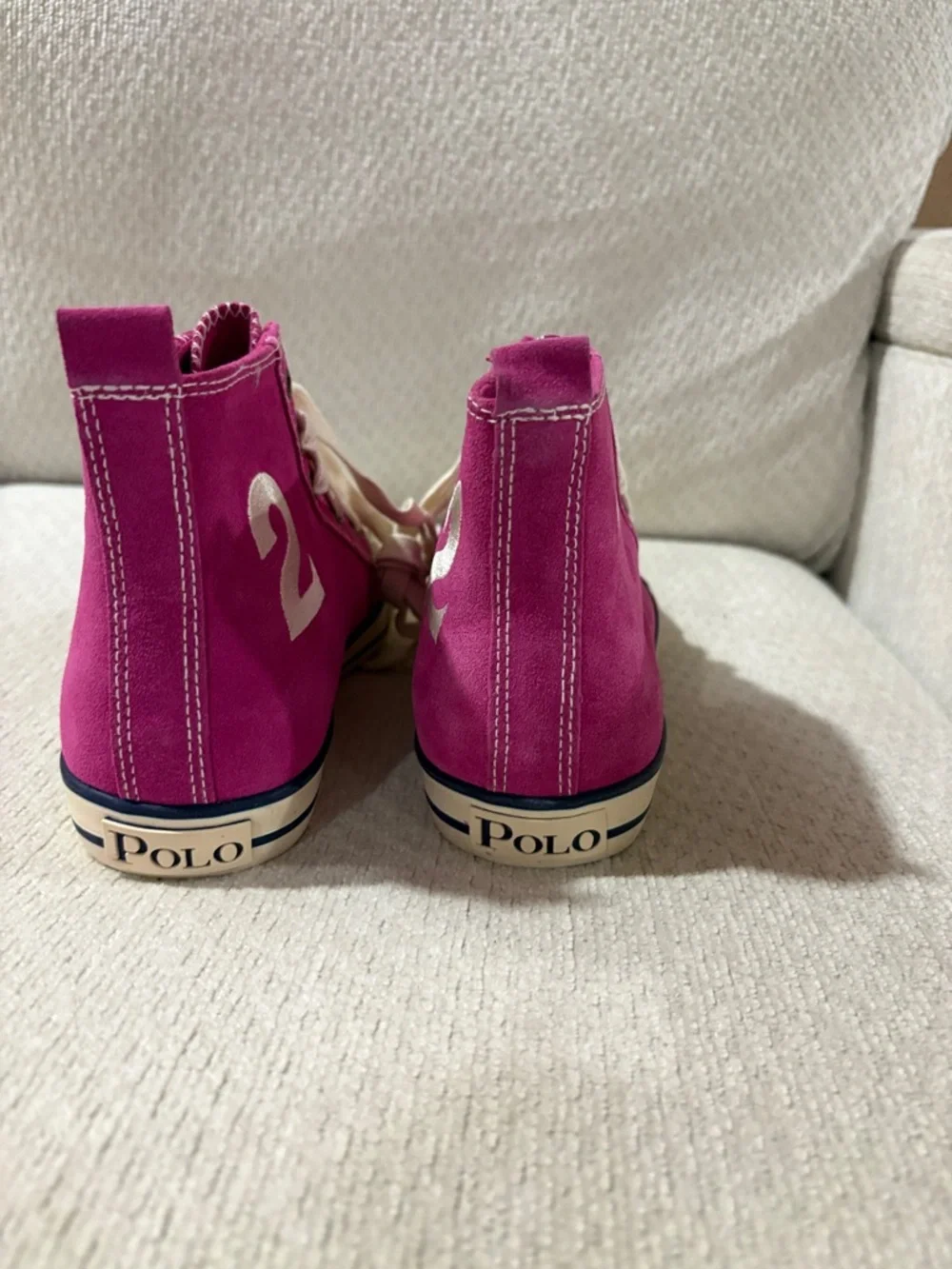 Ralph Lauren Fuchsia High-Top Kids Sneakers with White Logo